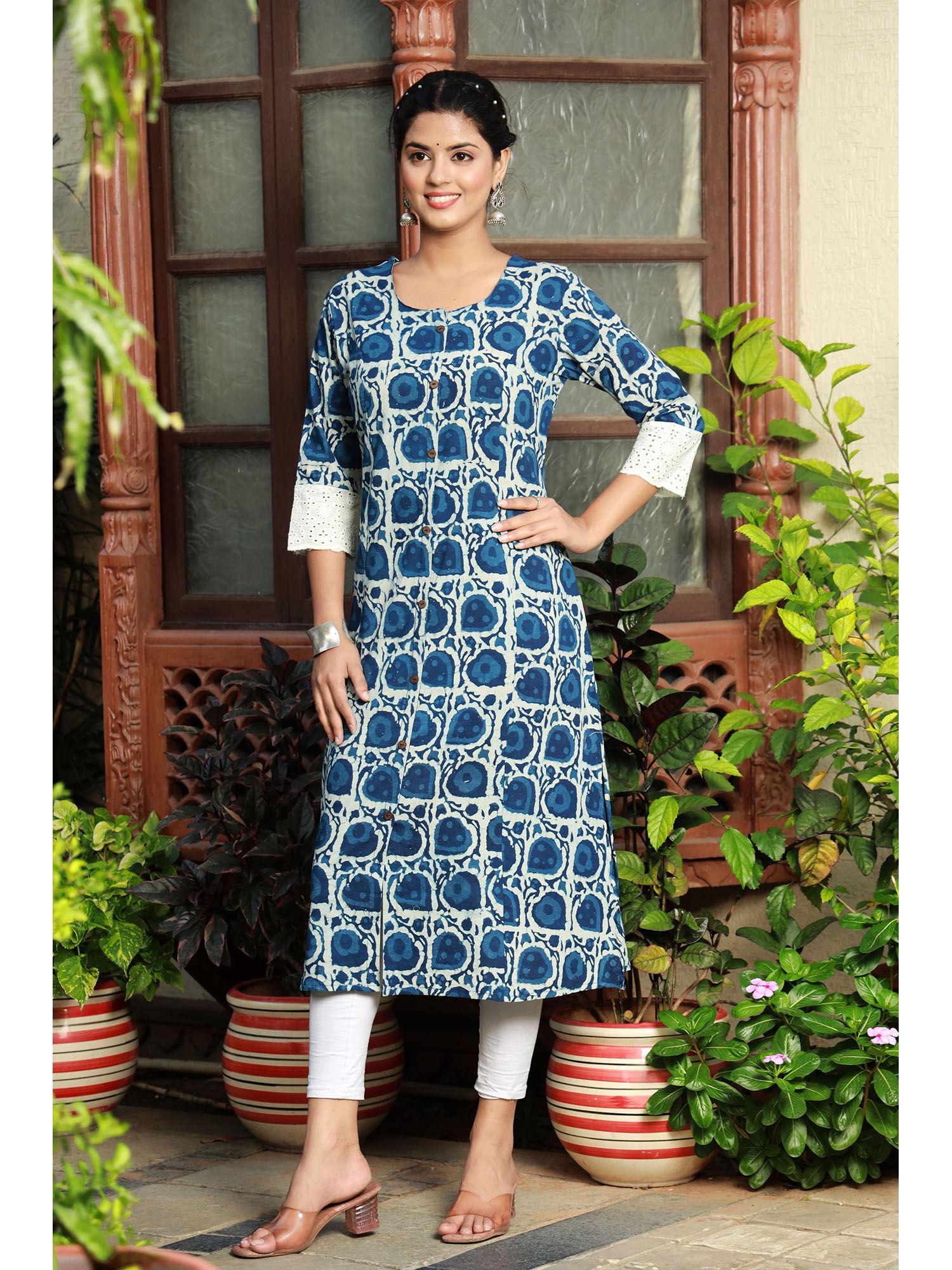 blue ethnic print kurta