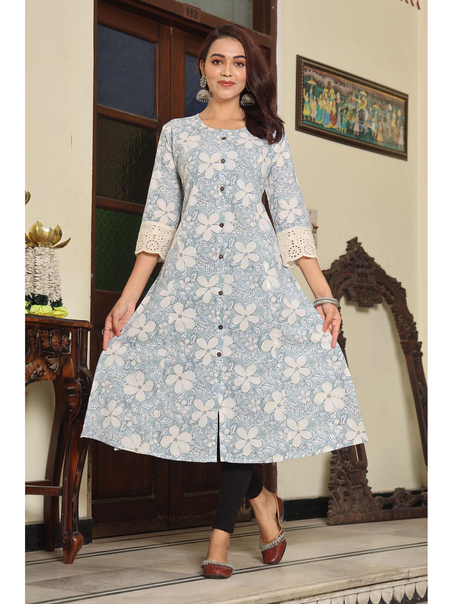 blue ethnic print kurta