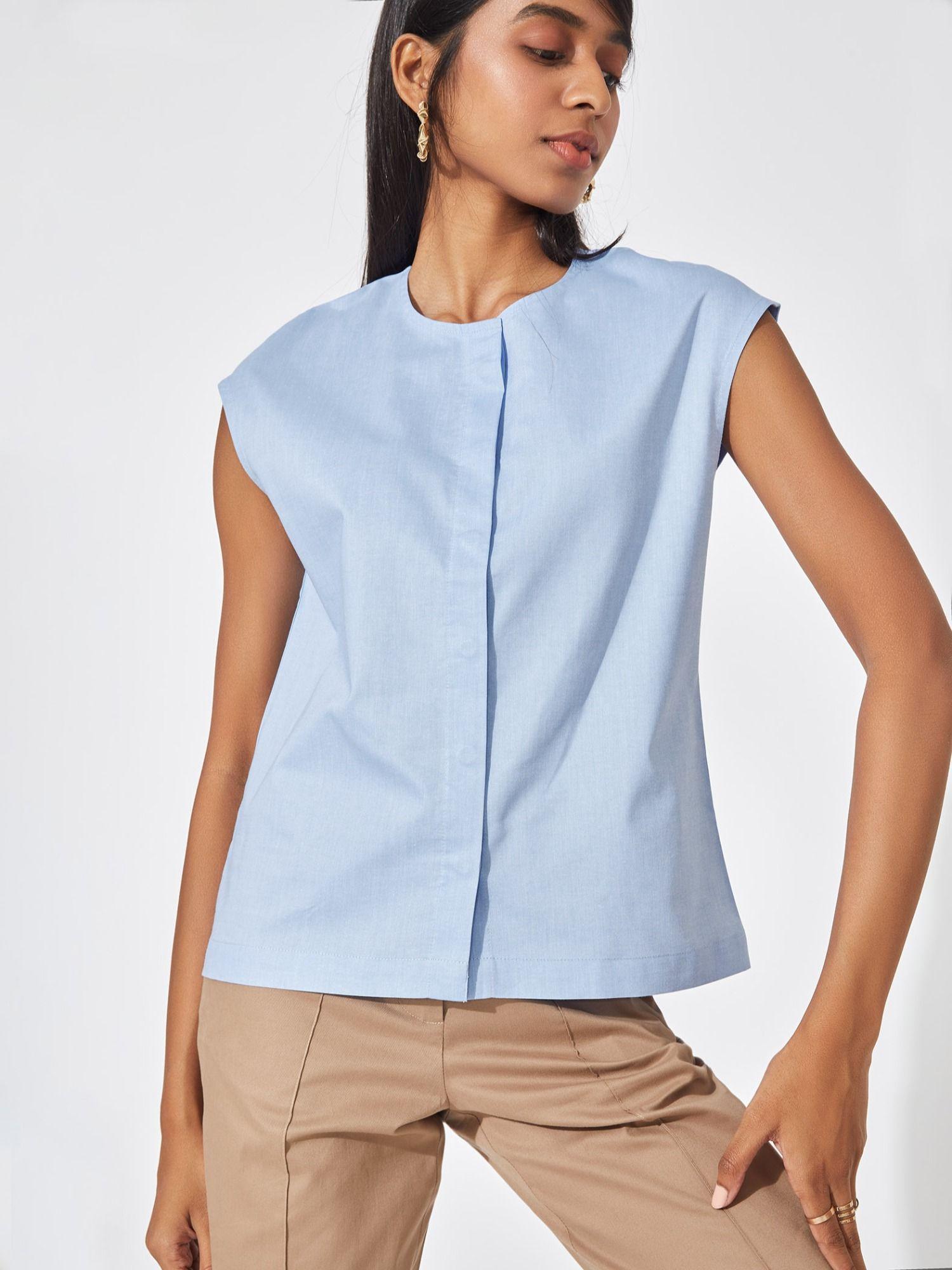 blue extended sleeve shirt top