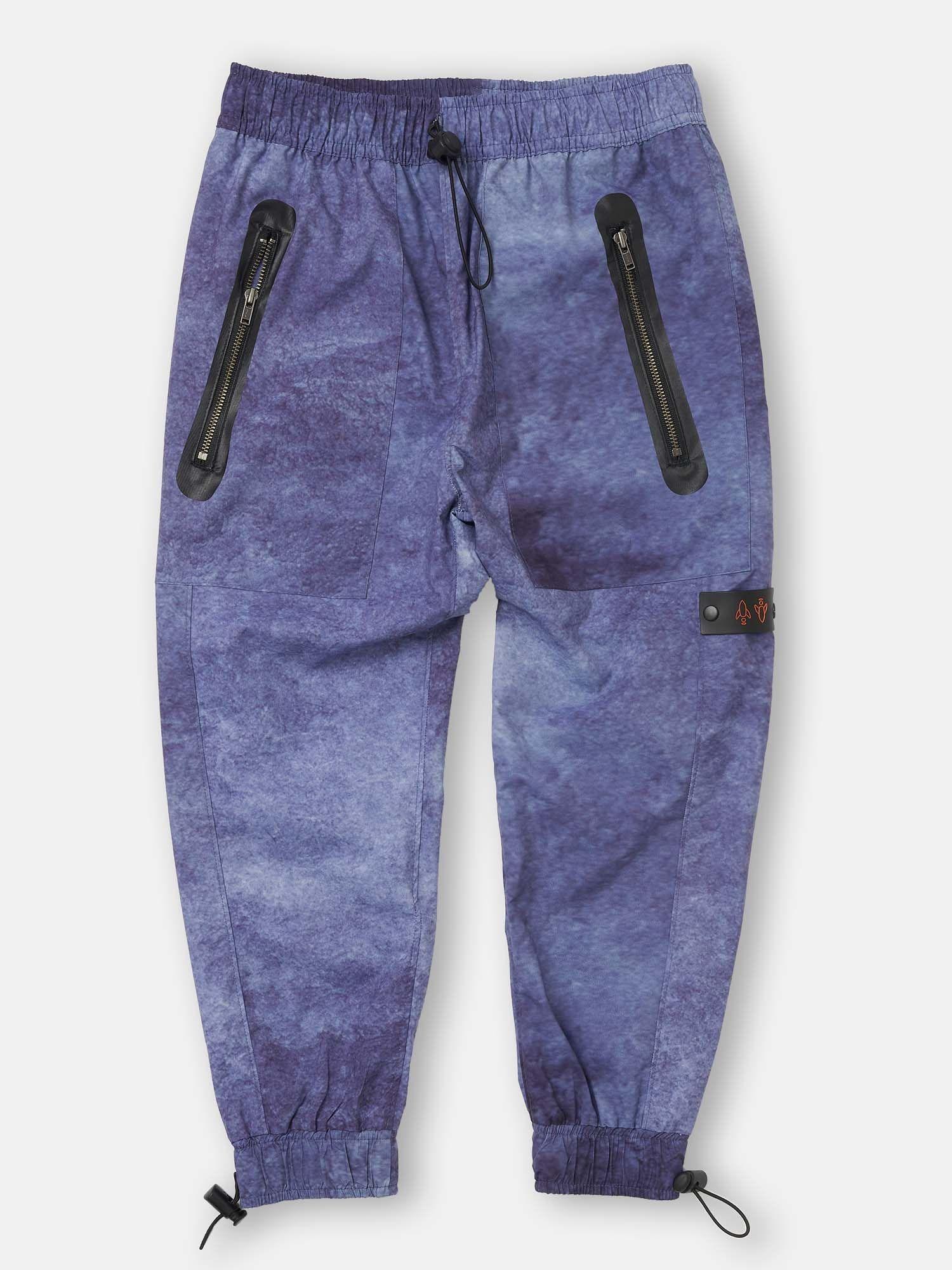 blue fabric printed technical joggers
