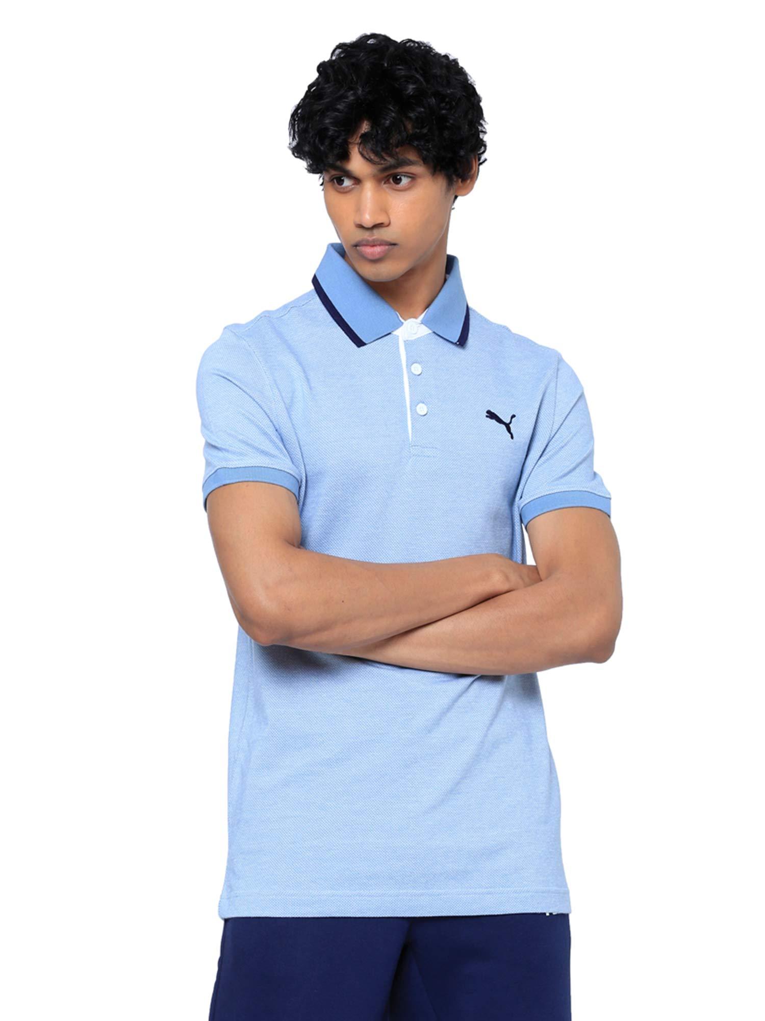 blue faded denim jacquard polo t-shirt