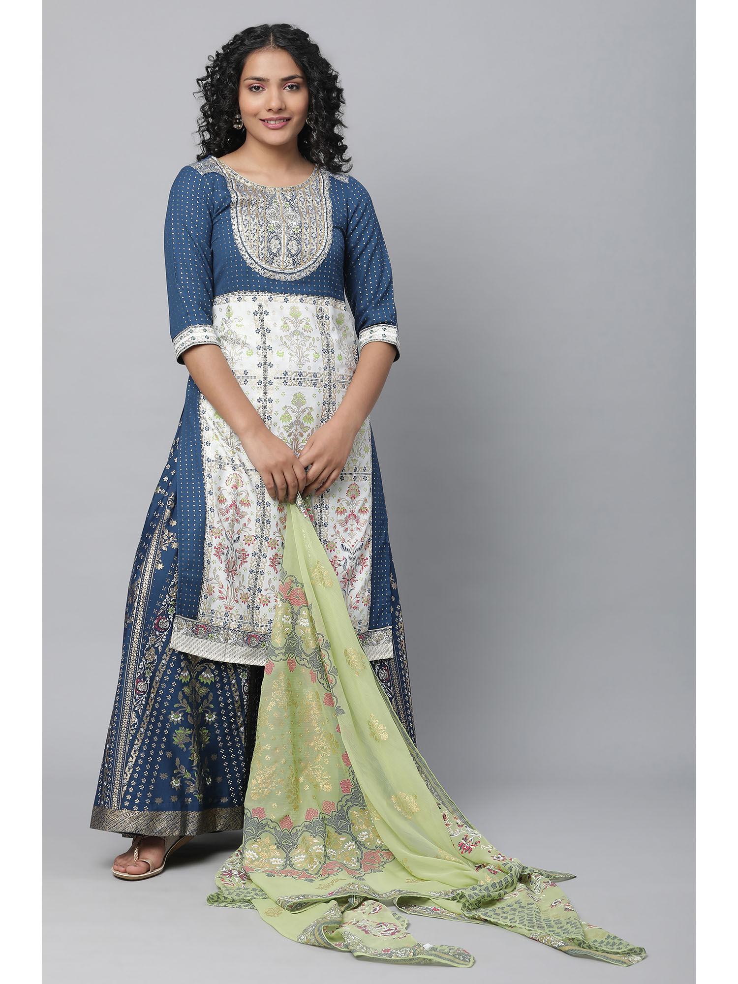 blue festive kurta with skirt and dupatta (set of 3)