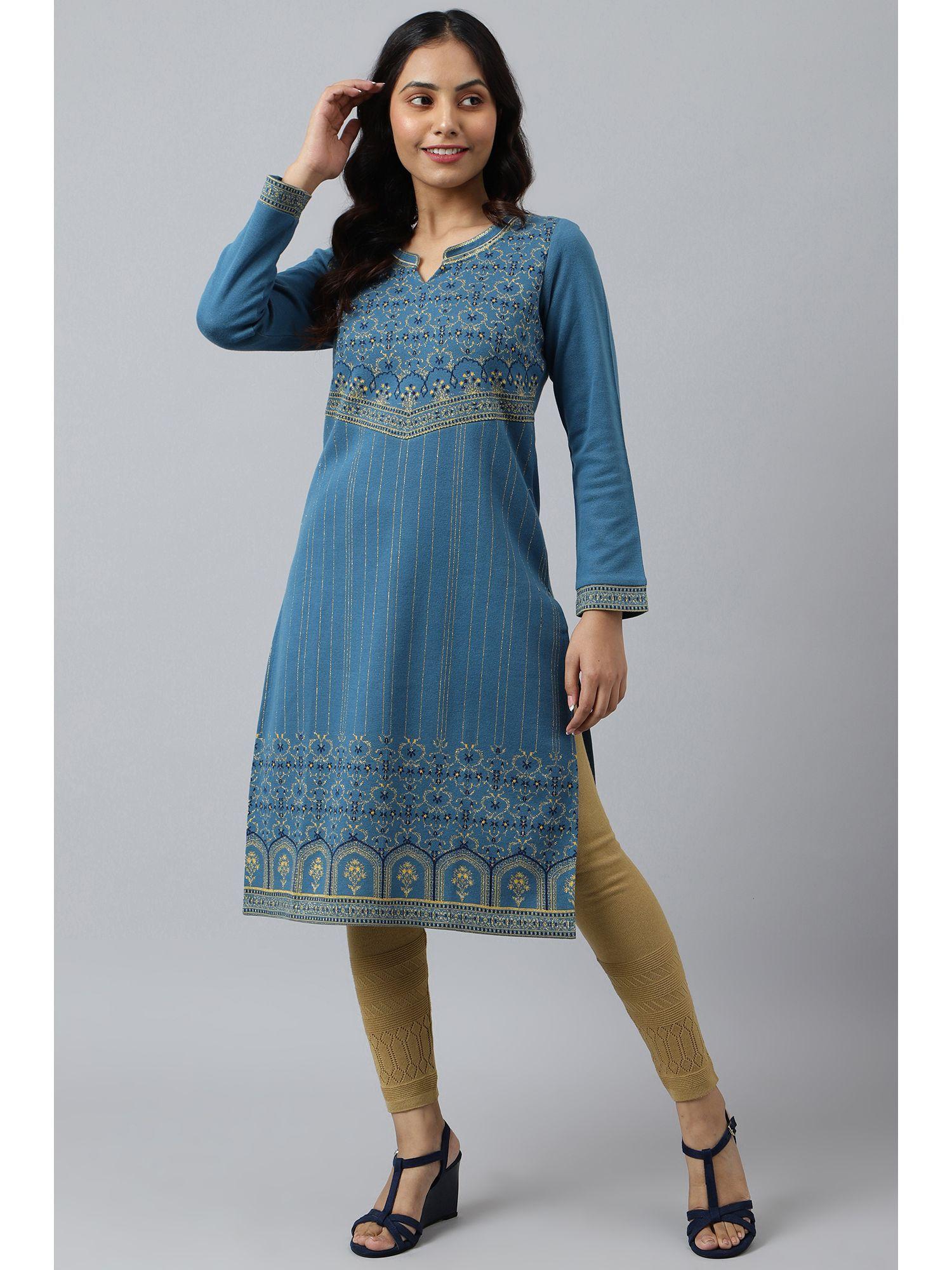 blue festive look winter kurta