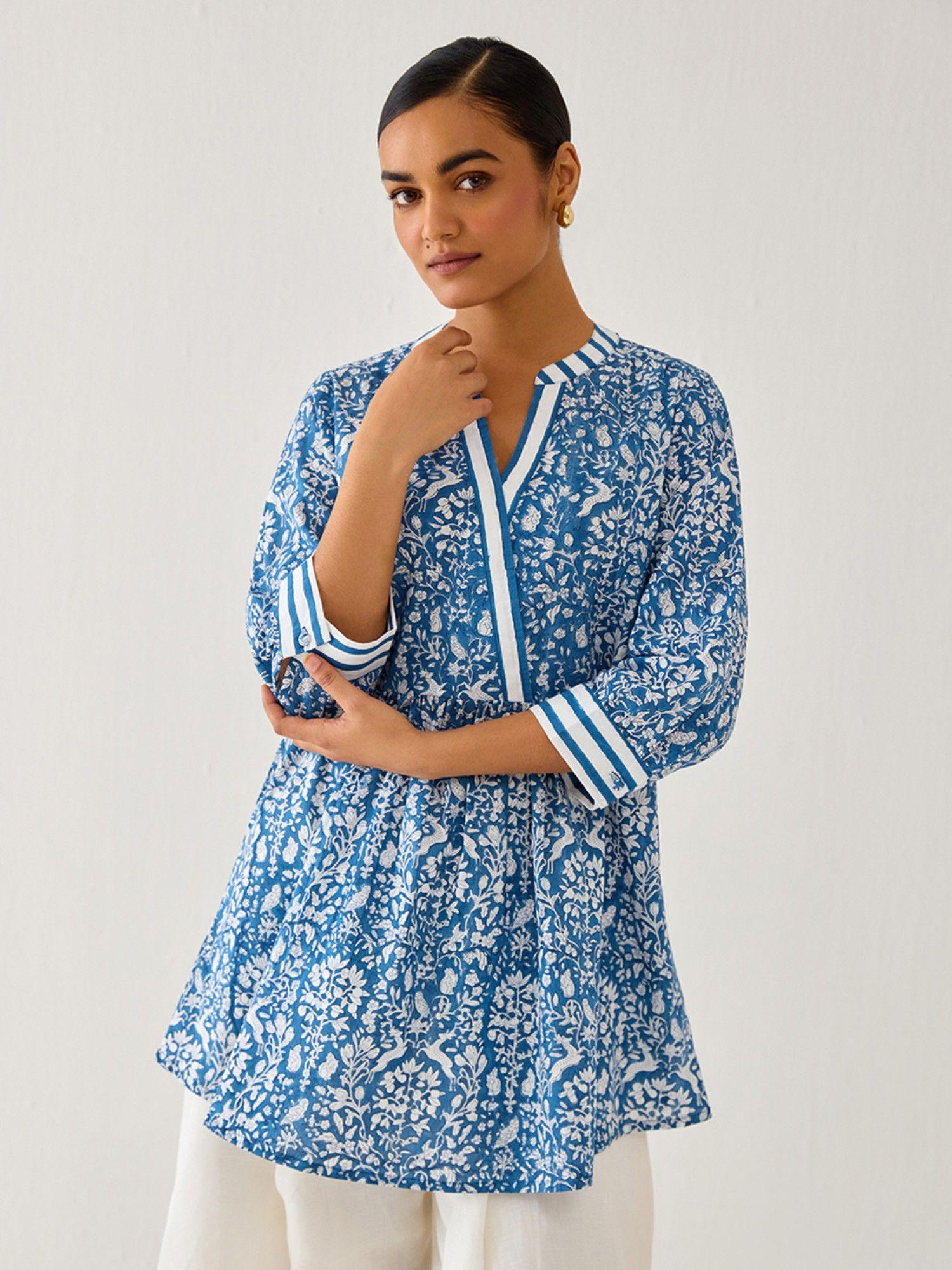 blue fit and flare kurti