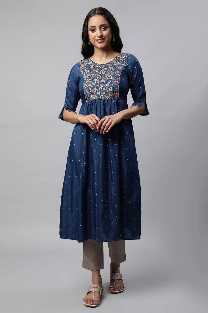blue flared embroidered kurta