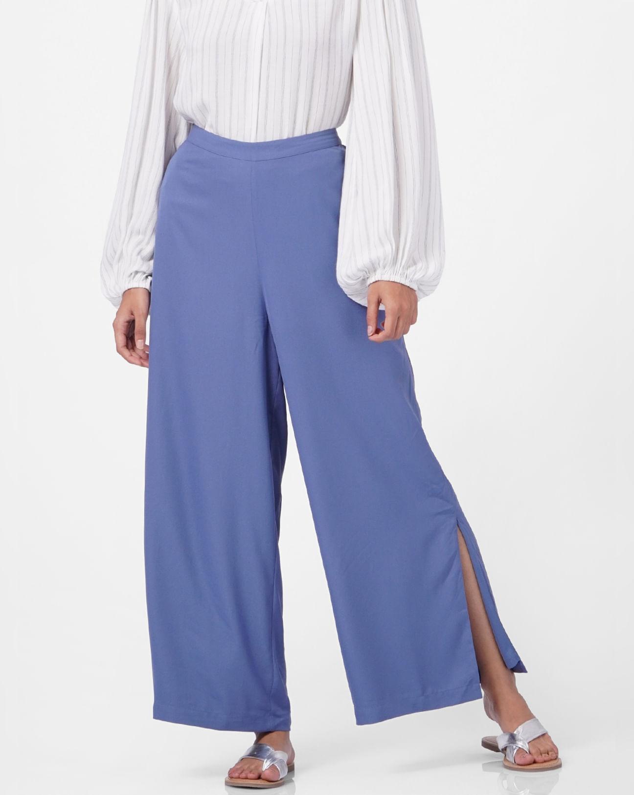 blue flared pants