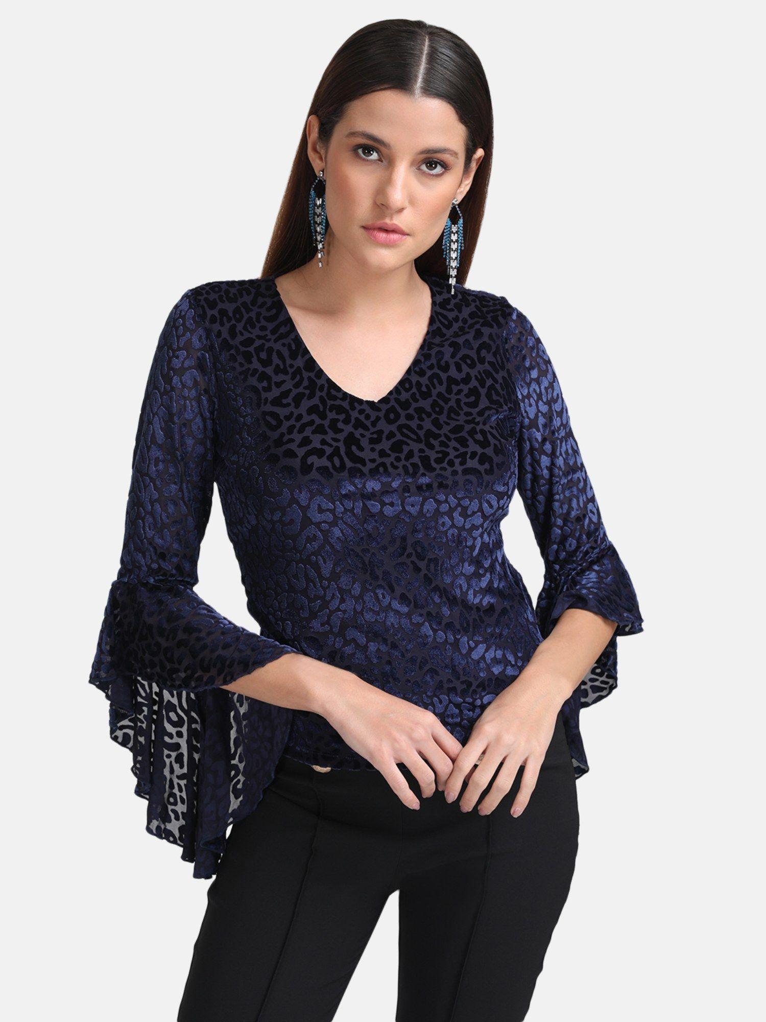 blue flared sleeves top