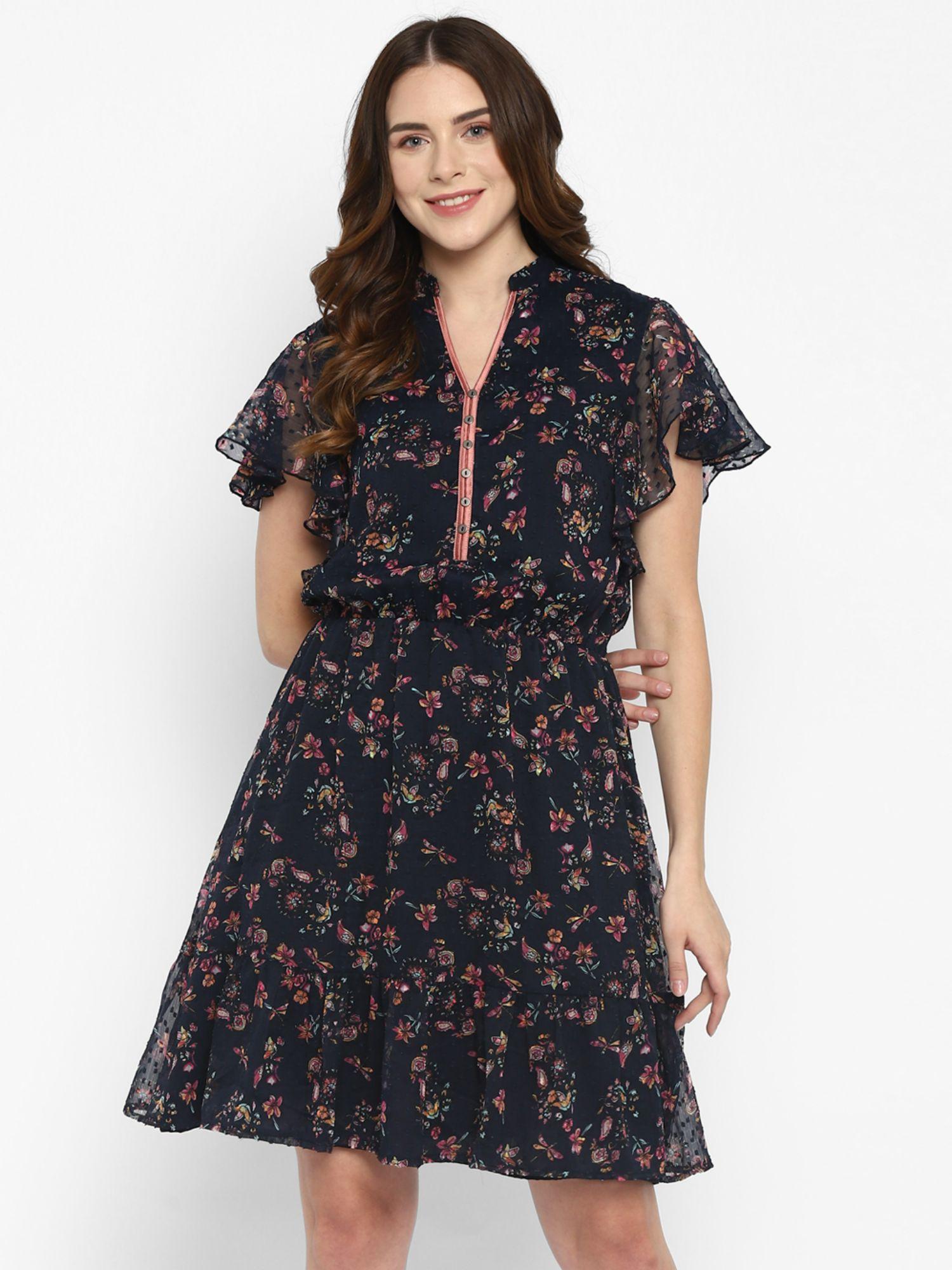 blue flora fauna dress