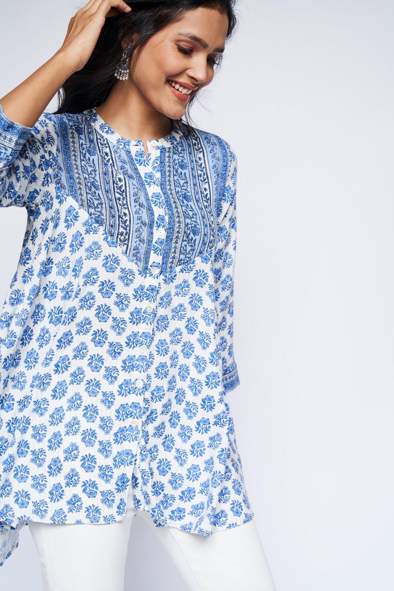 blue floral a-line tunic