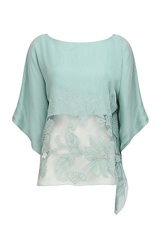 blue floral applique work kaftan style top