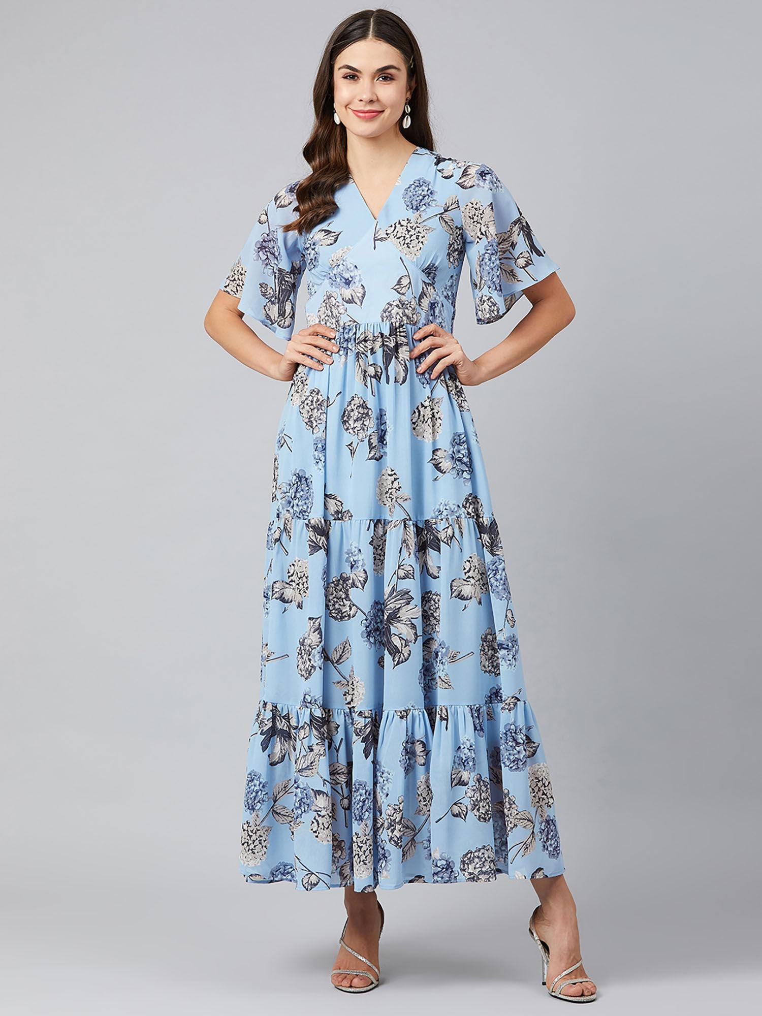blue floral comfortable maxi dress