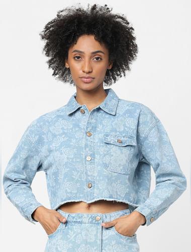 blue floral denim co-ord jacket