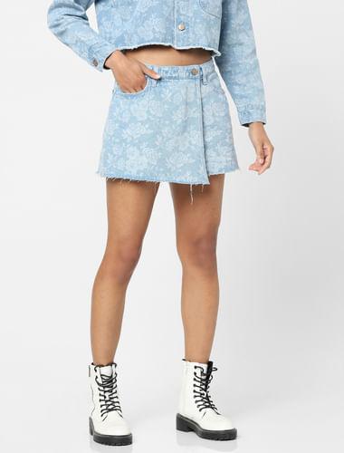 blue floral denim co-ord skirt