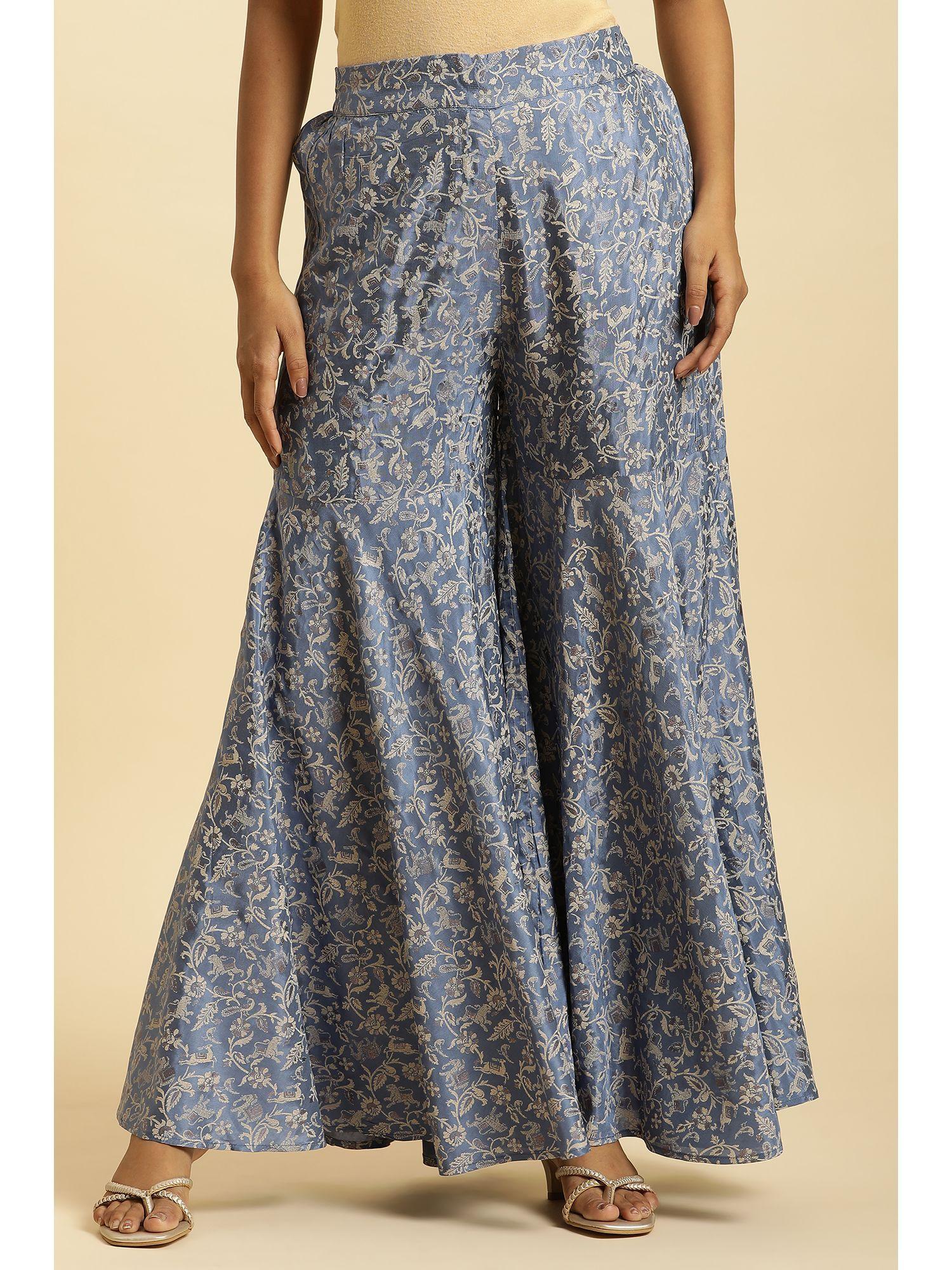 blue floral divided skirt pant