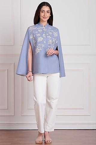 blue floral embroidered cape