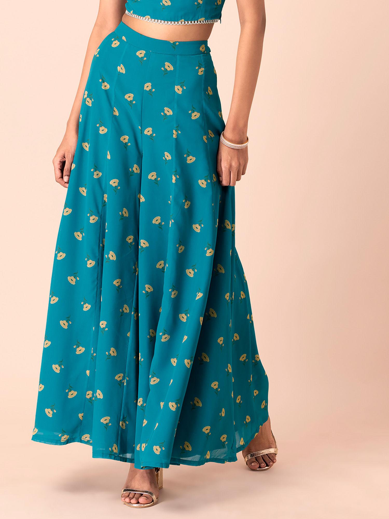 blue floral flared palazzo pants