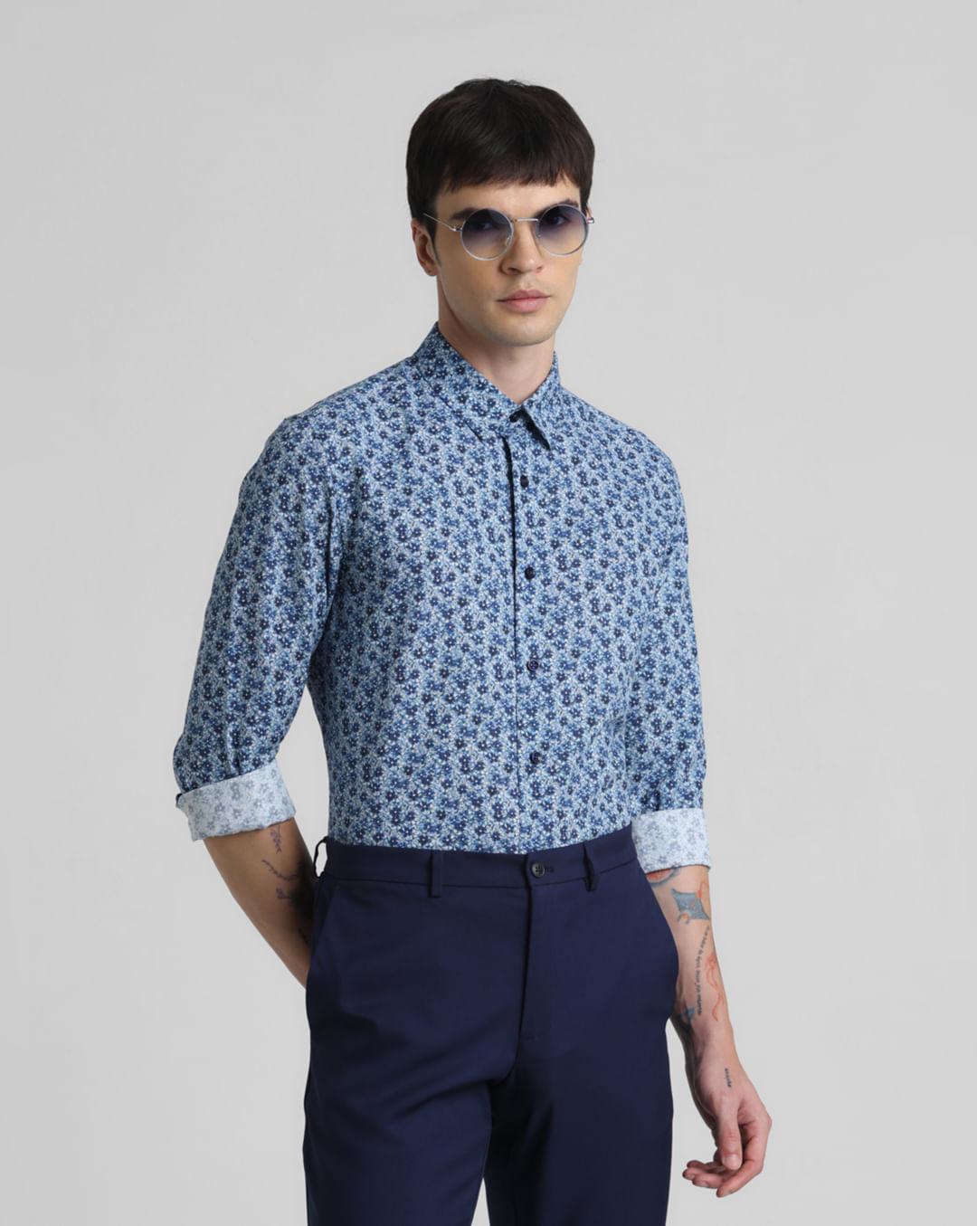 blue floral full sleeves shirt