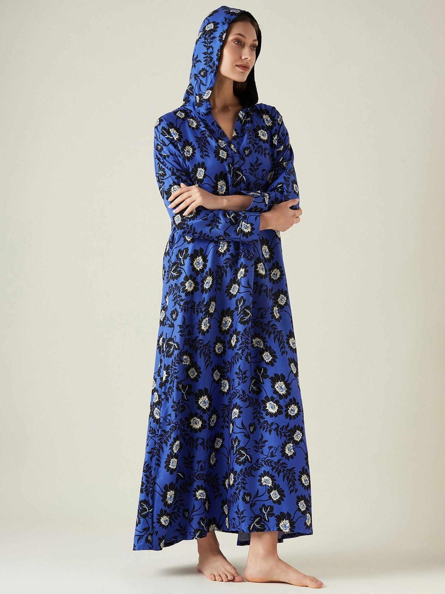 blue floral hooded lounge dress