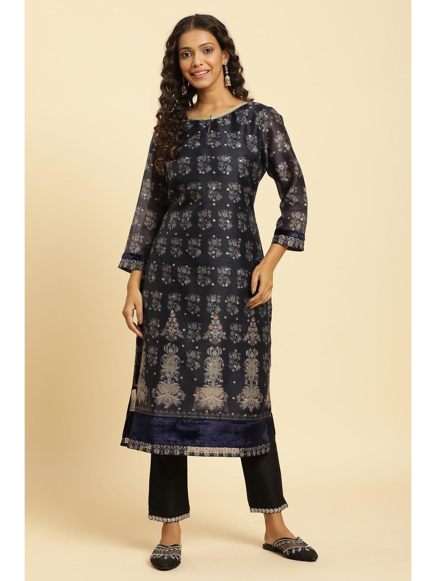 blue floral kurta