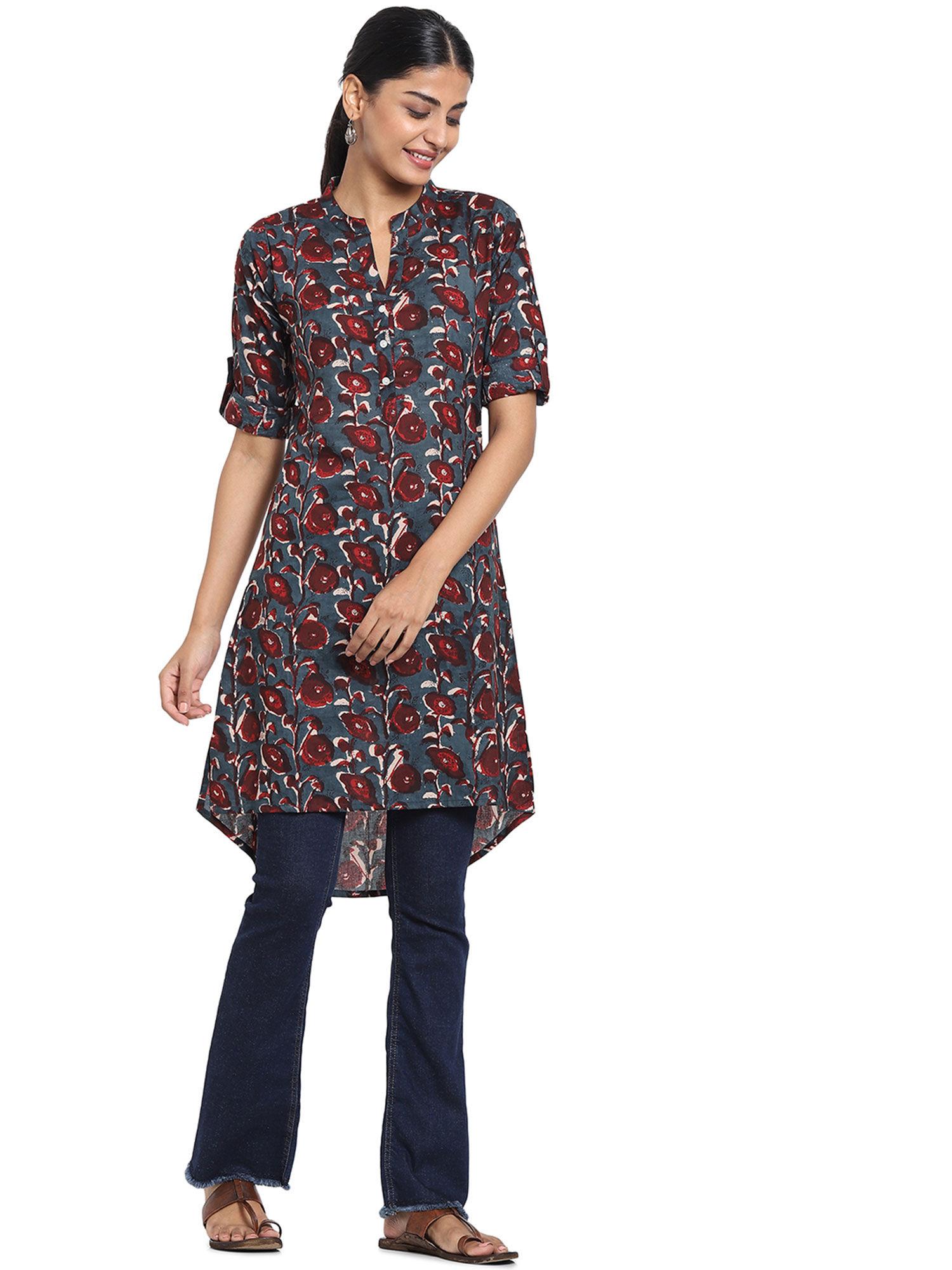 blue floral kurta