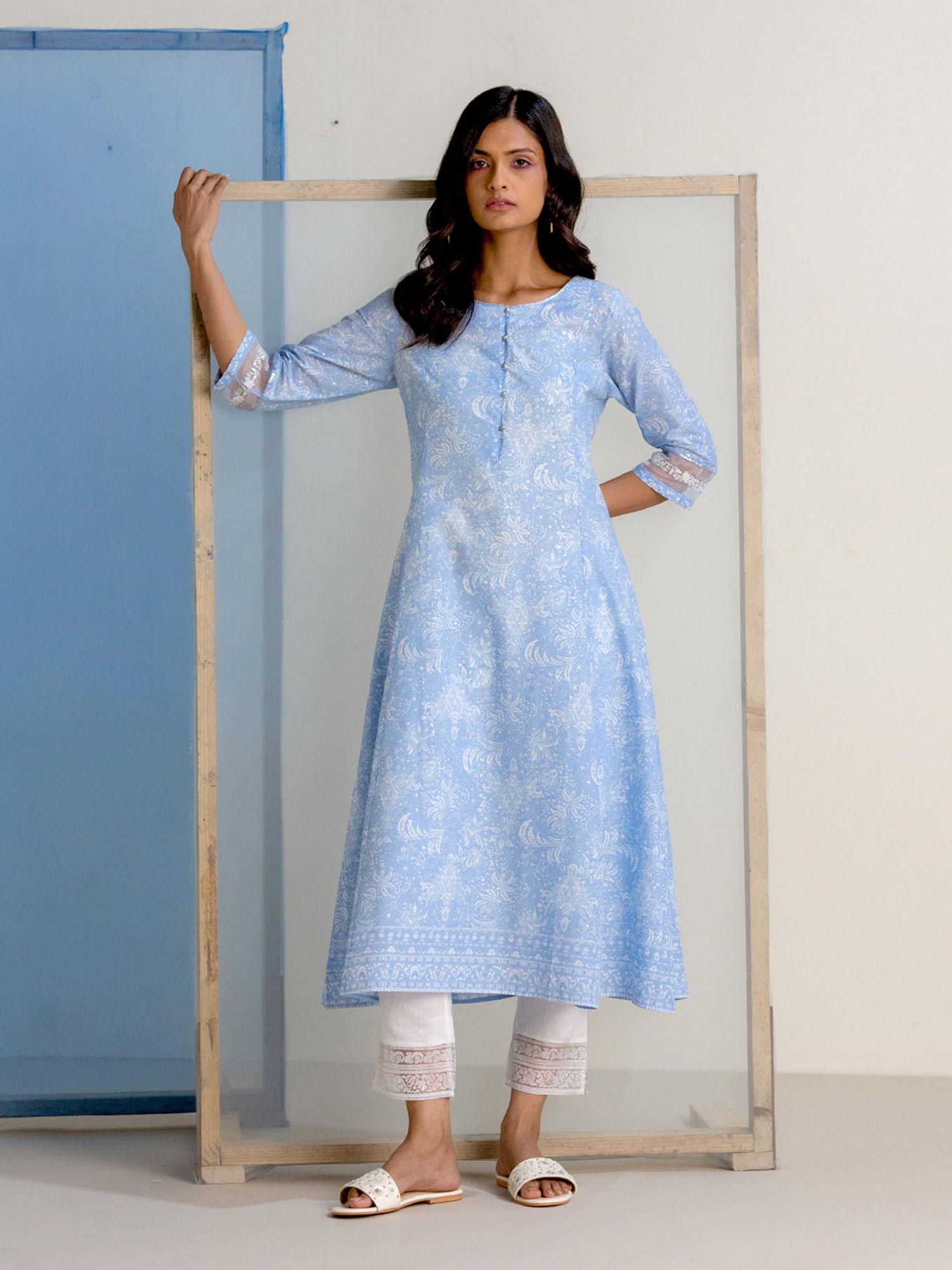 blue floral kurta