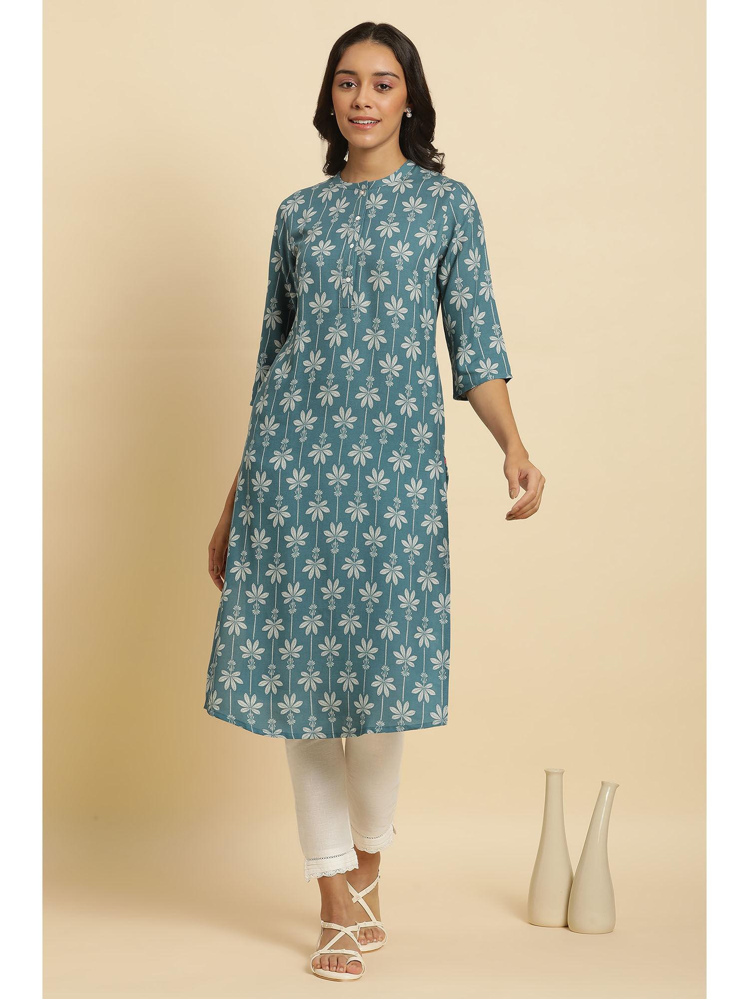 blue floral kurta