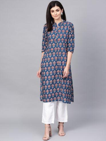 blue floral kurta