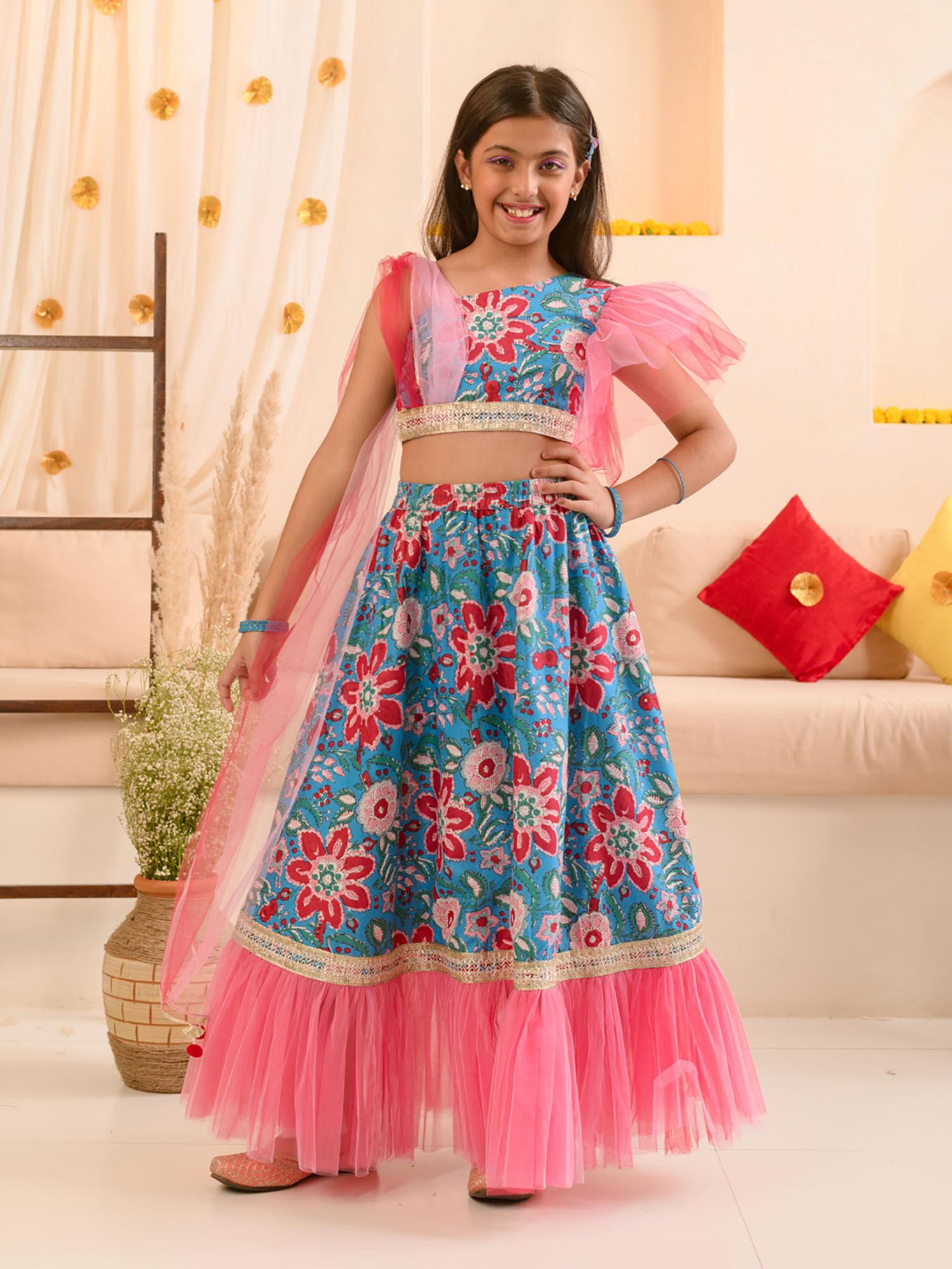 blue floral lehenga choli (set of 2)