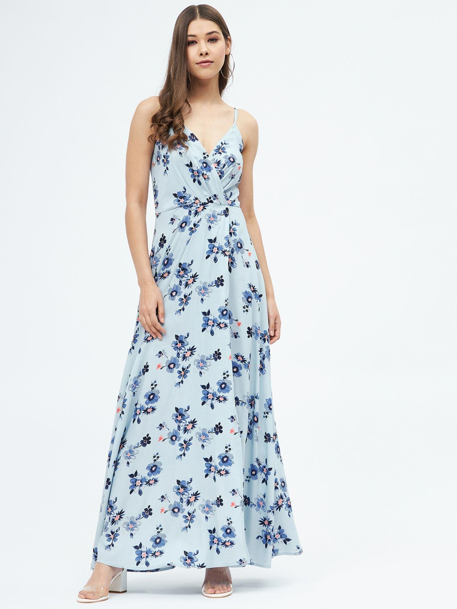 blue floral maxi casual dress