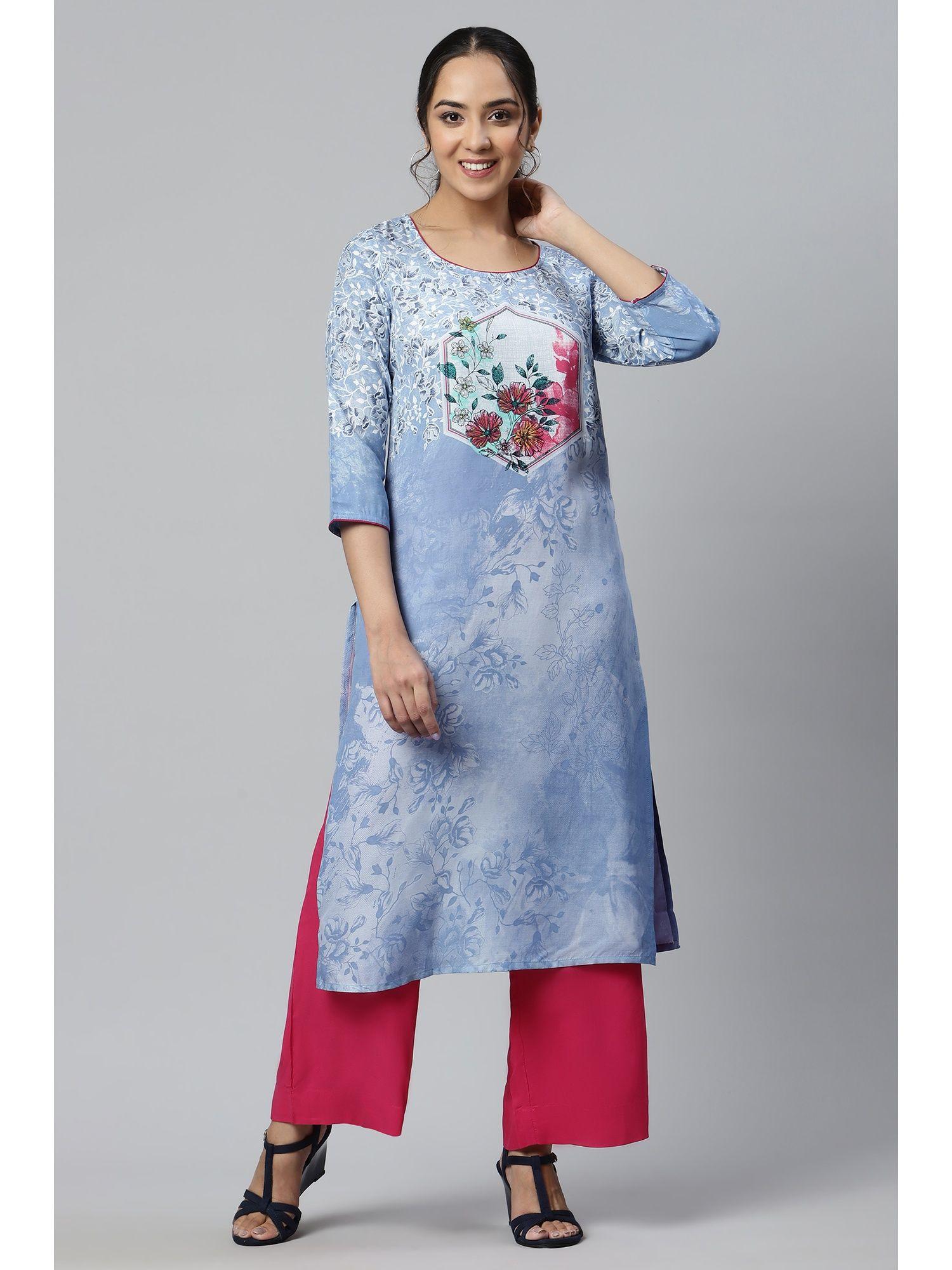 blue floral print ethnic liva kurta