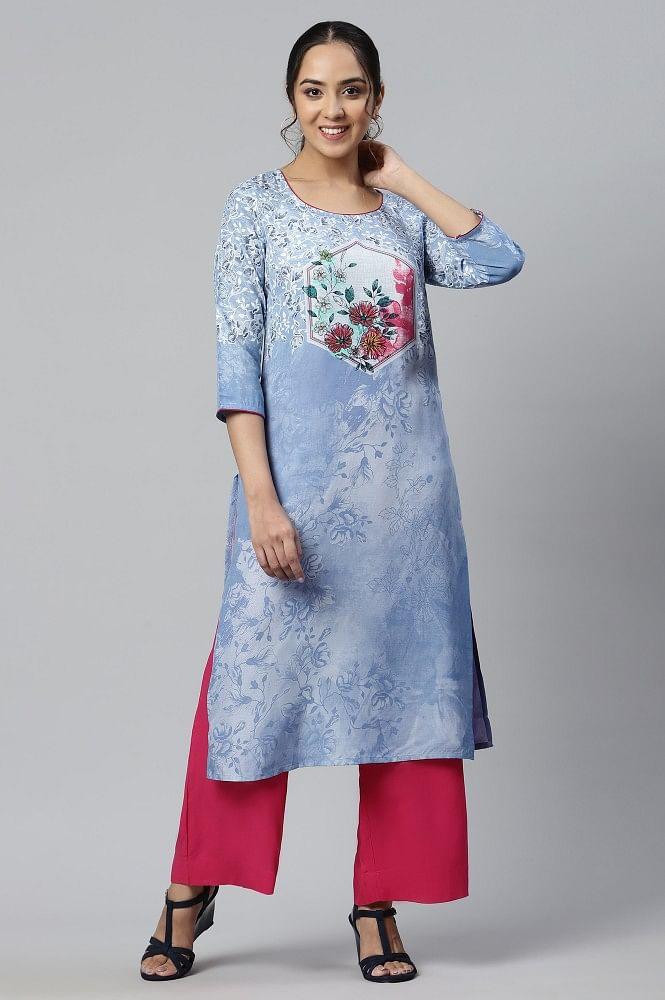 blue floral print ethnic liva kurta