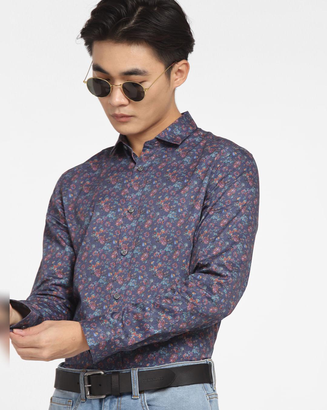 blue floral print full sleeves shirt