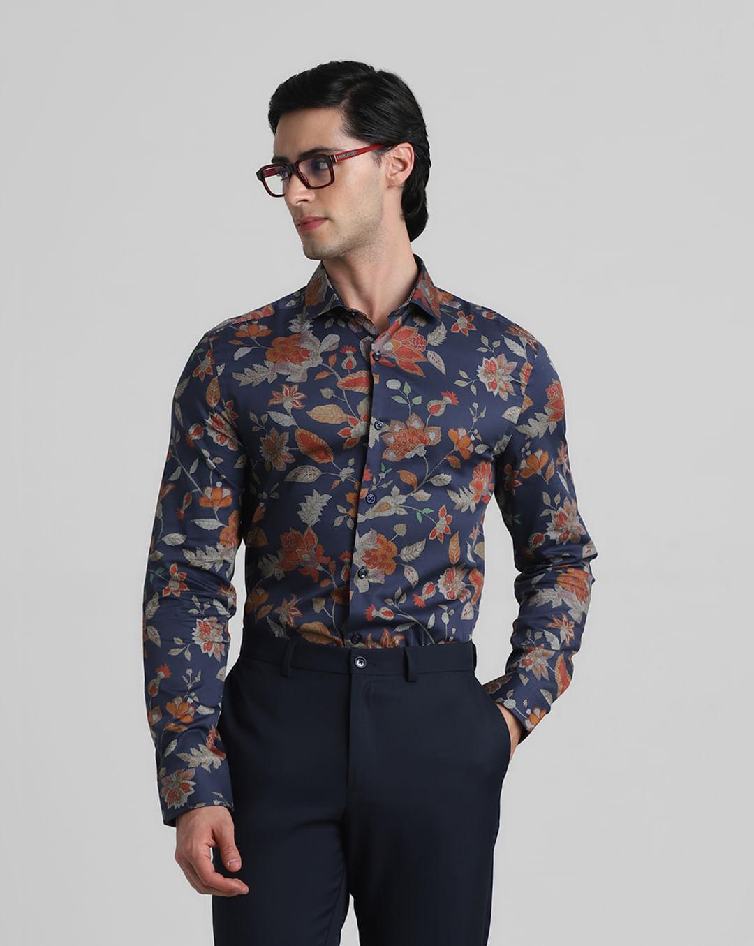 blue floral print full sleeves shirt