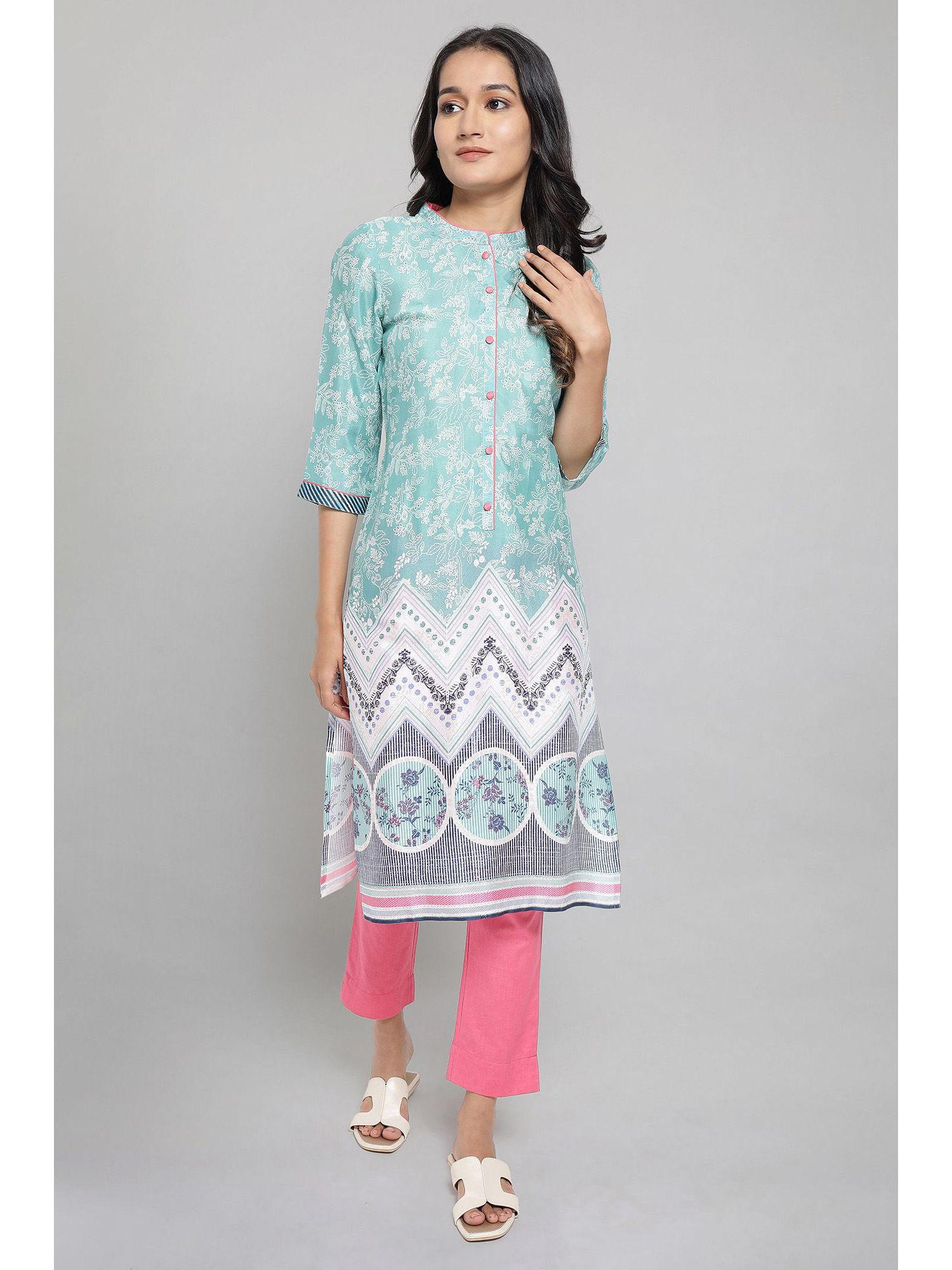 blue floral print kurta