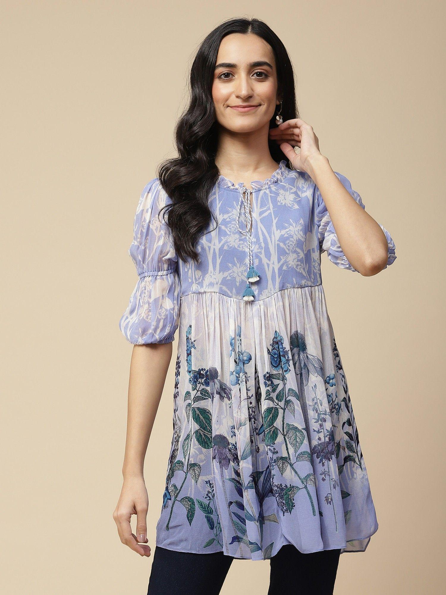 blue floral print kurti