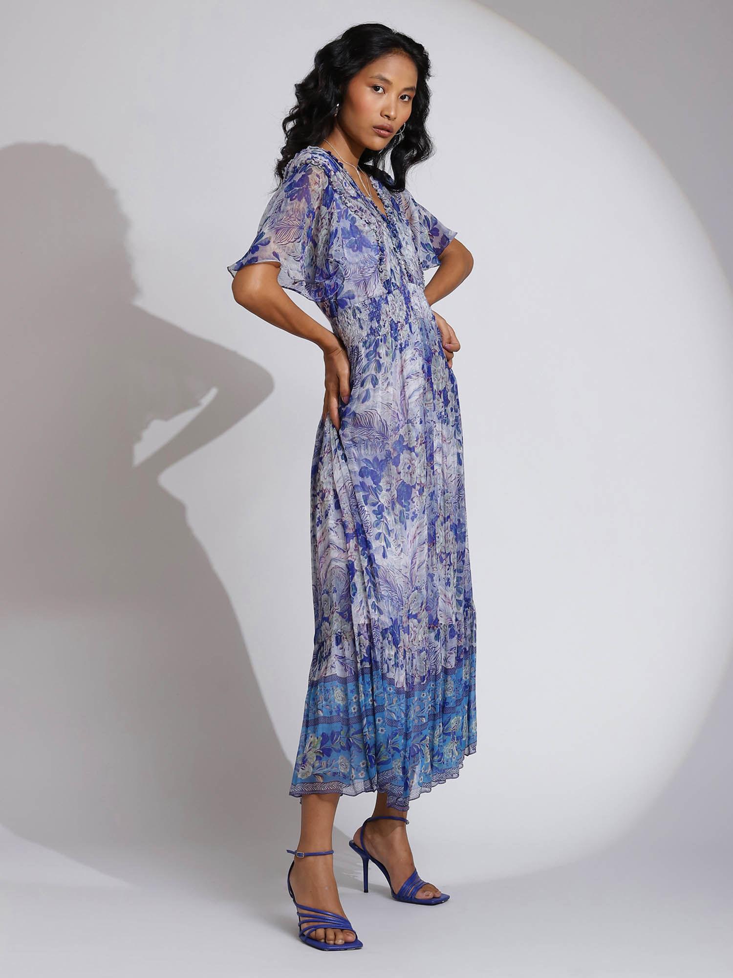 blue floral print maxi dress