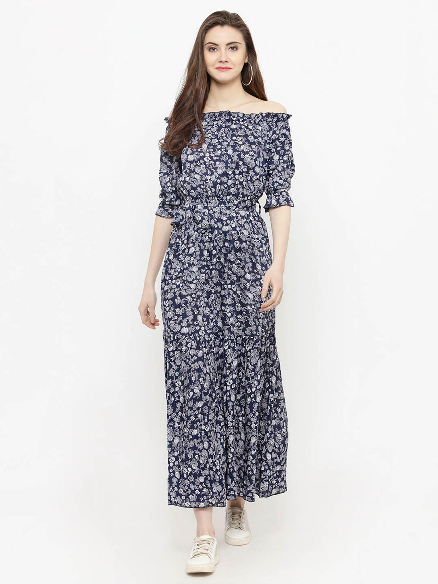 blue floral print maxi dress