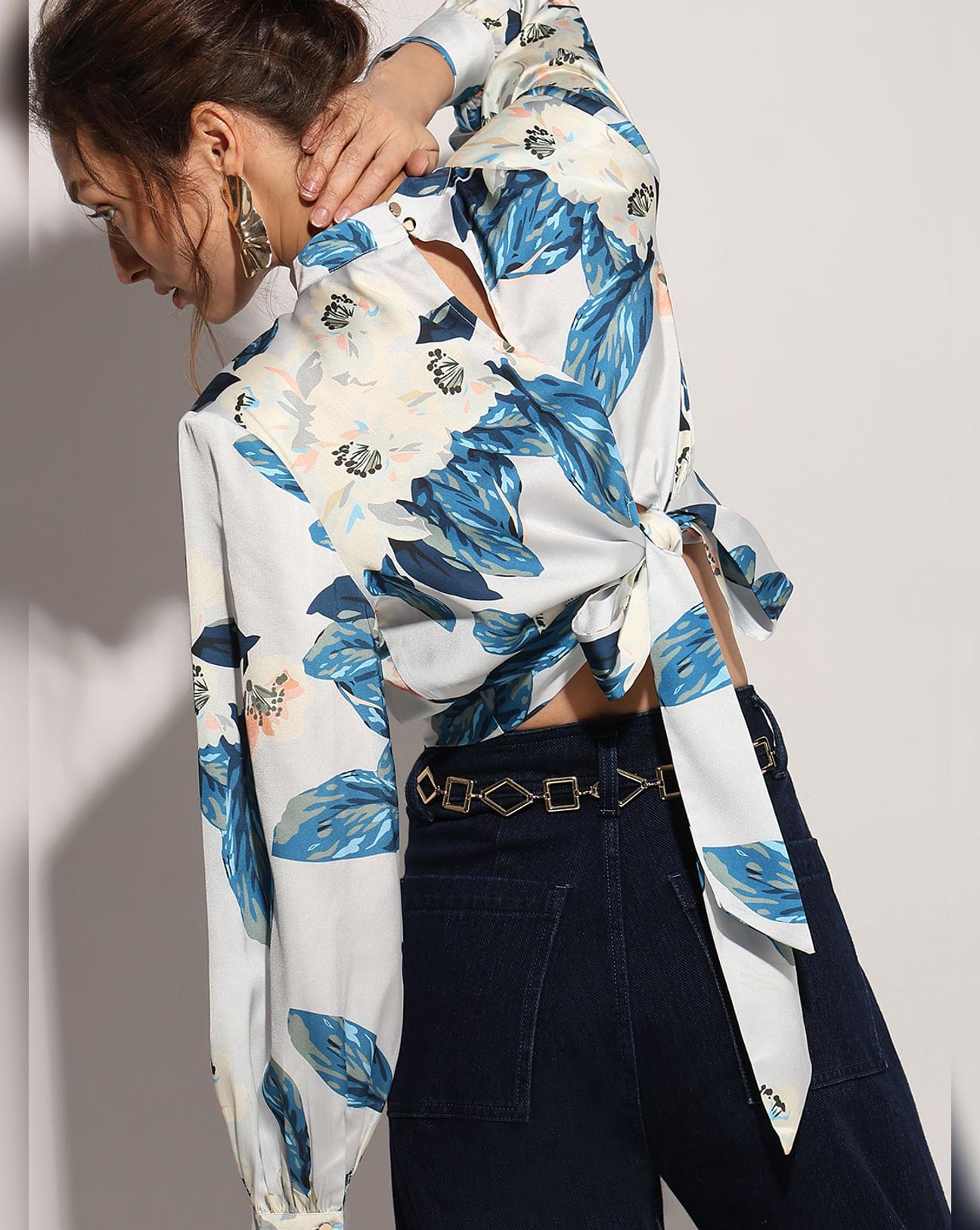 blue floral print top