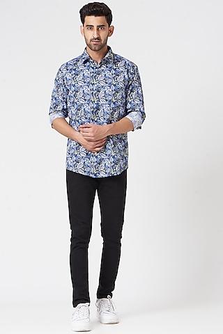 blue floral printed cotton shirt