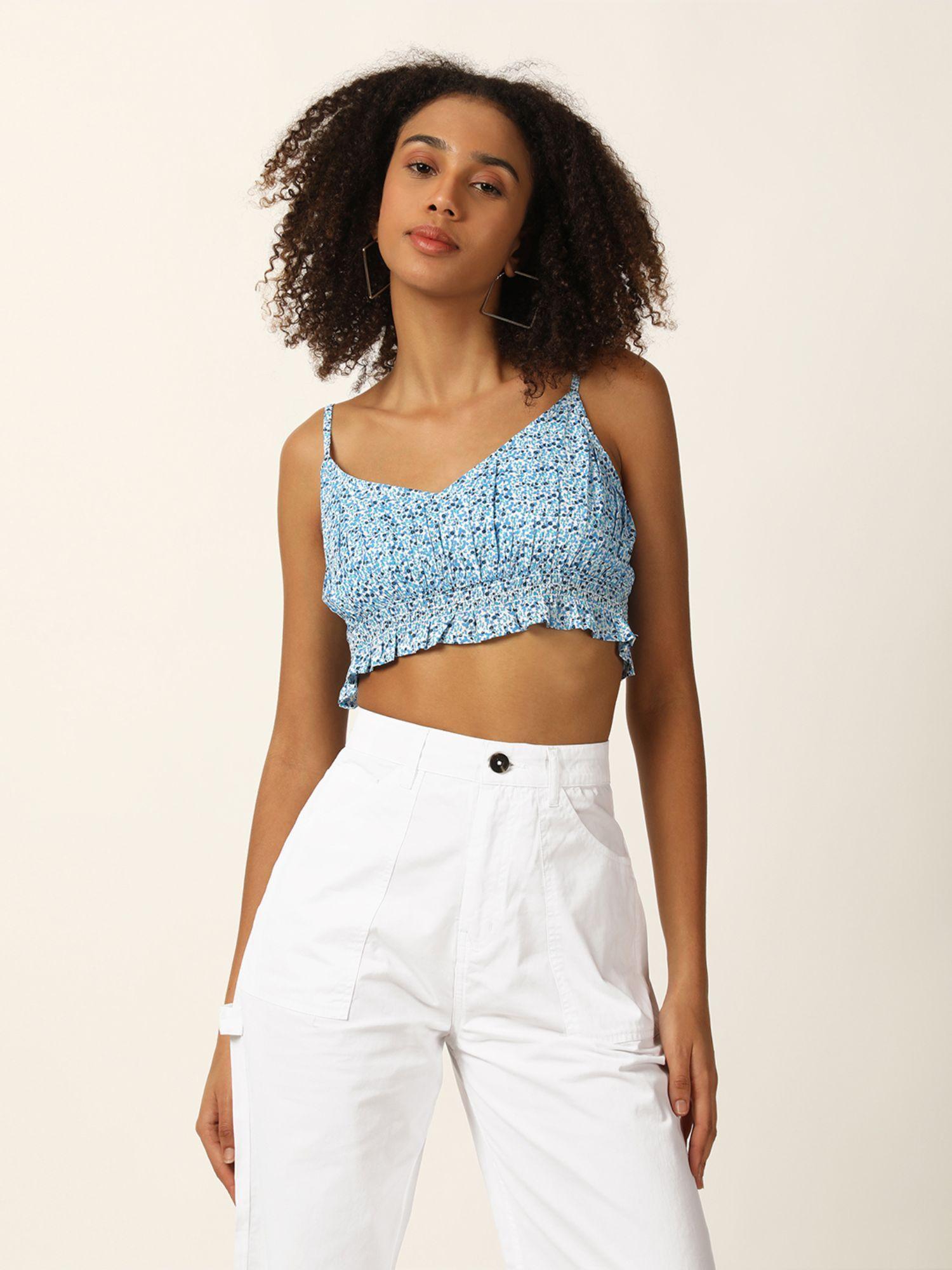 blue floral printed crop top