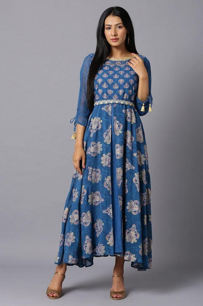 blue floral printed dress