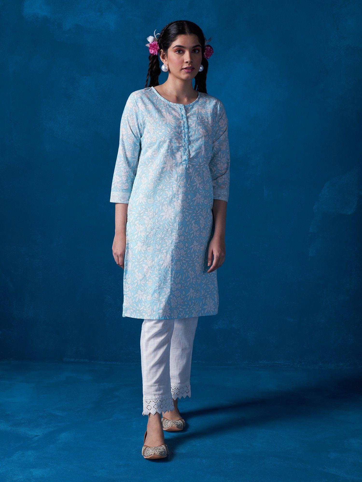 blue floral printed kurta likkur163