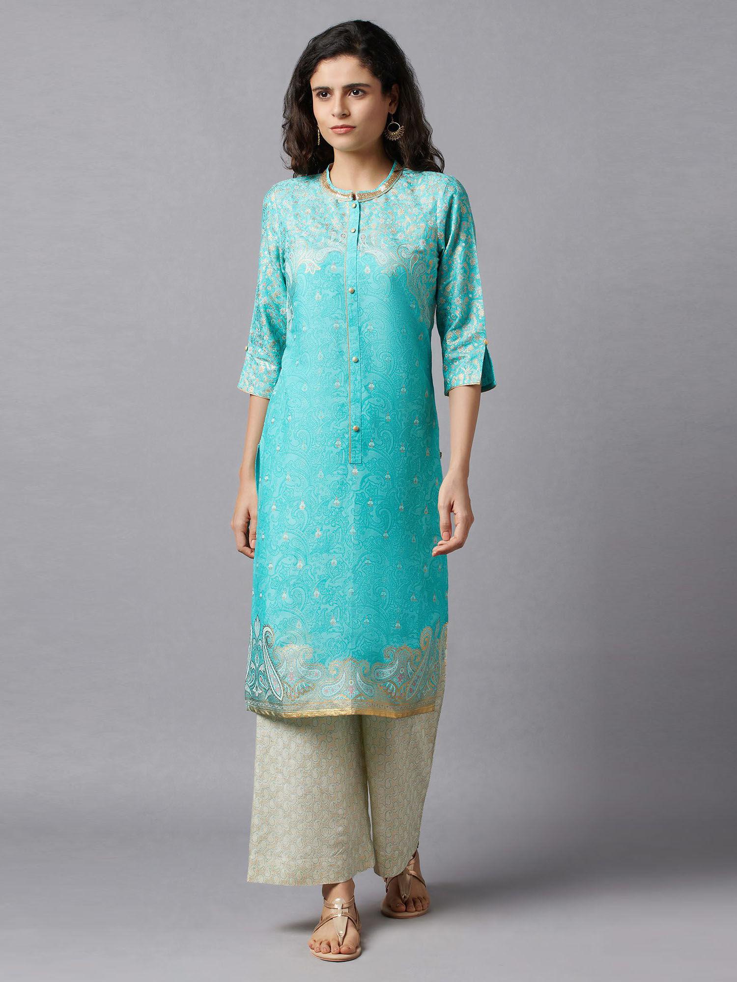 blue floral printed kurta