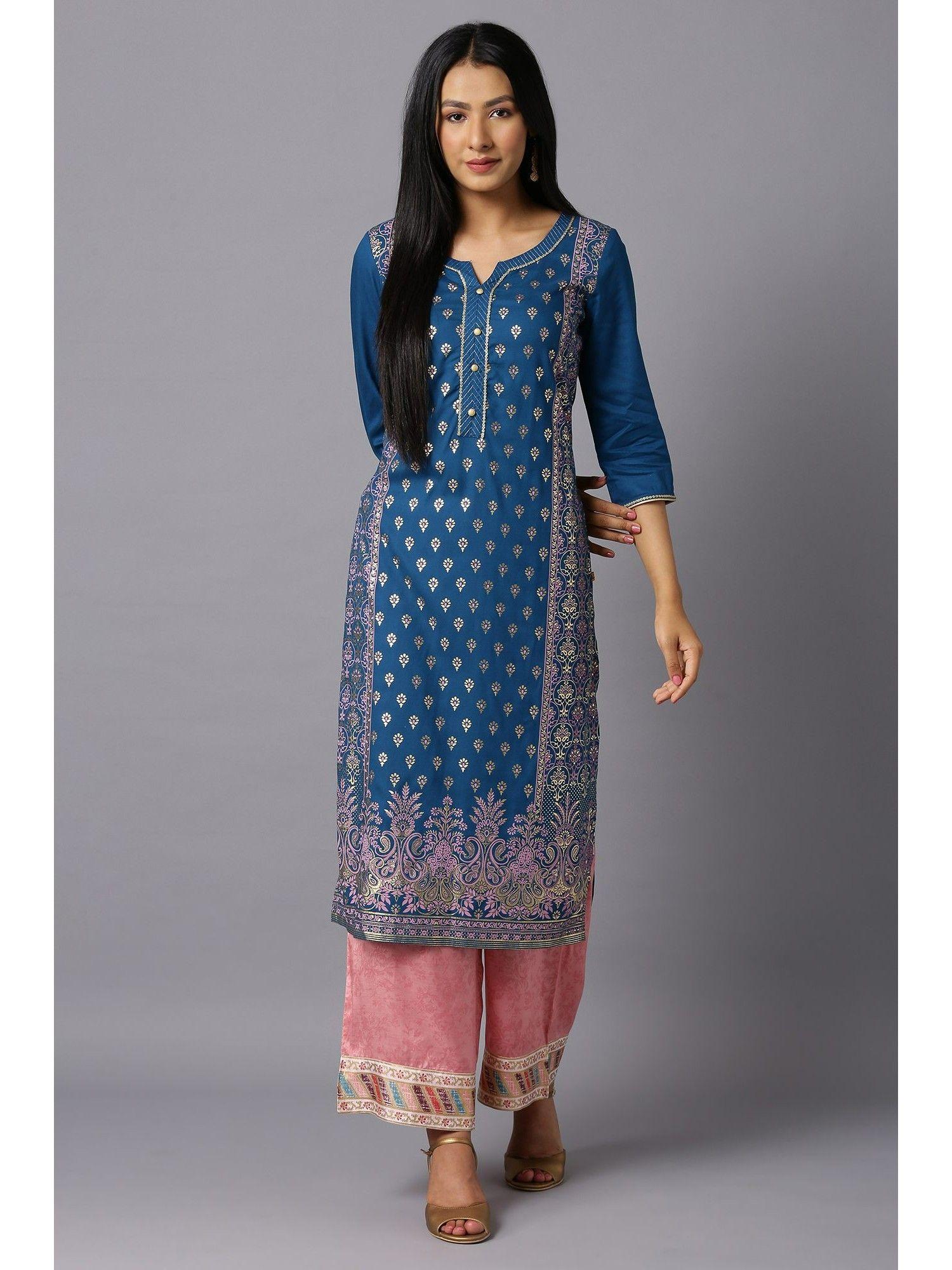 blue floral printed kurta