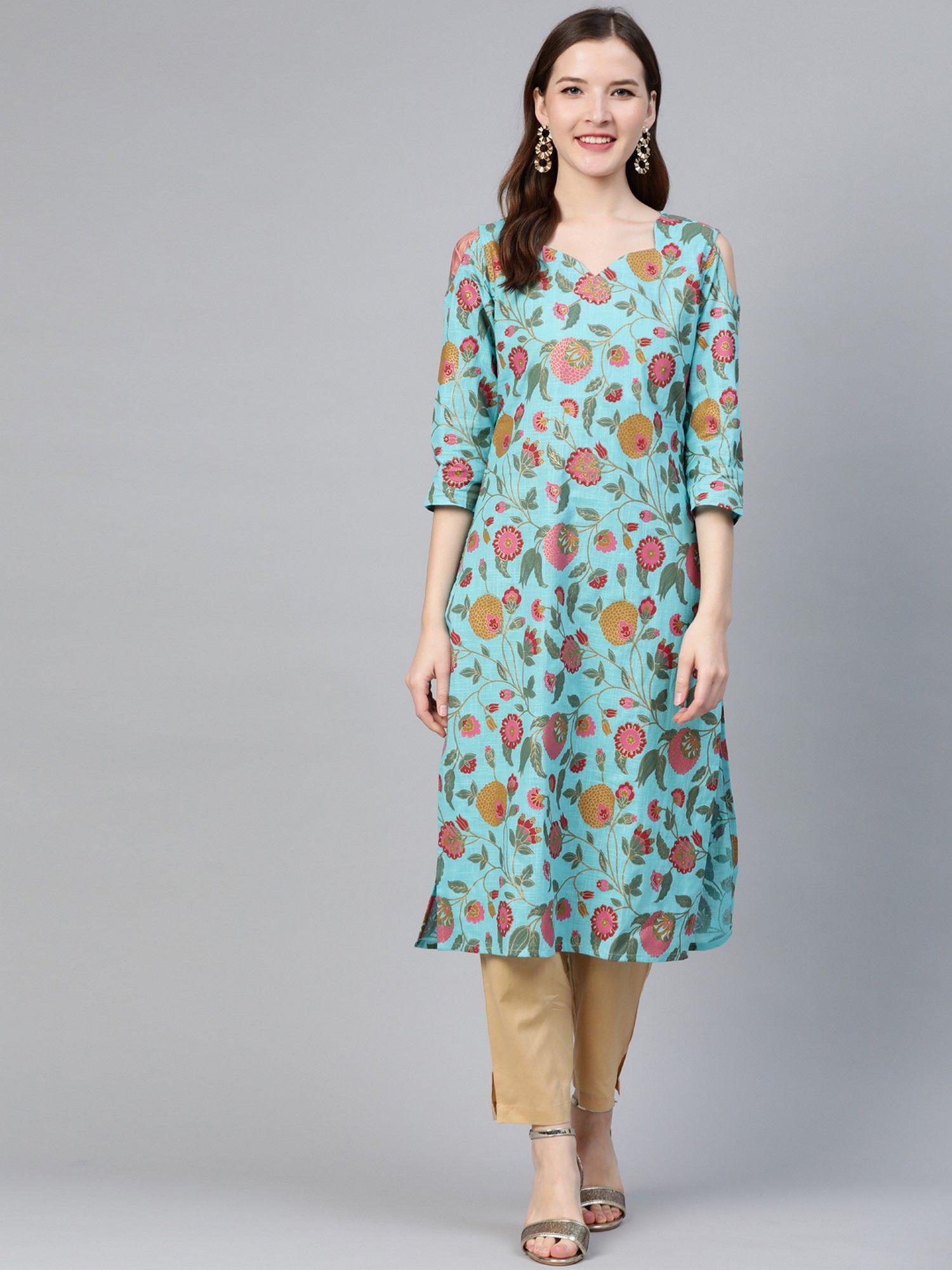 blue floral printed kurta