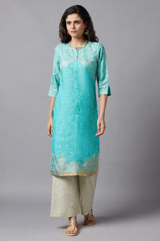 blue floral printed kurta