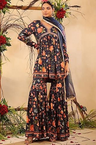 blue floral printed sharara set