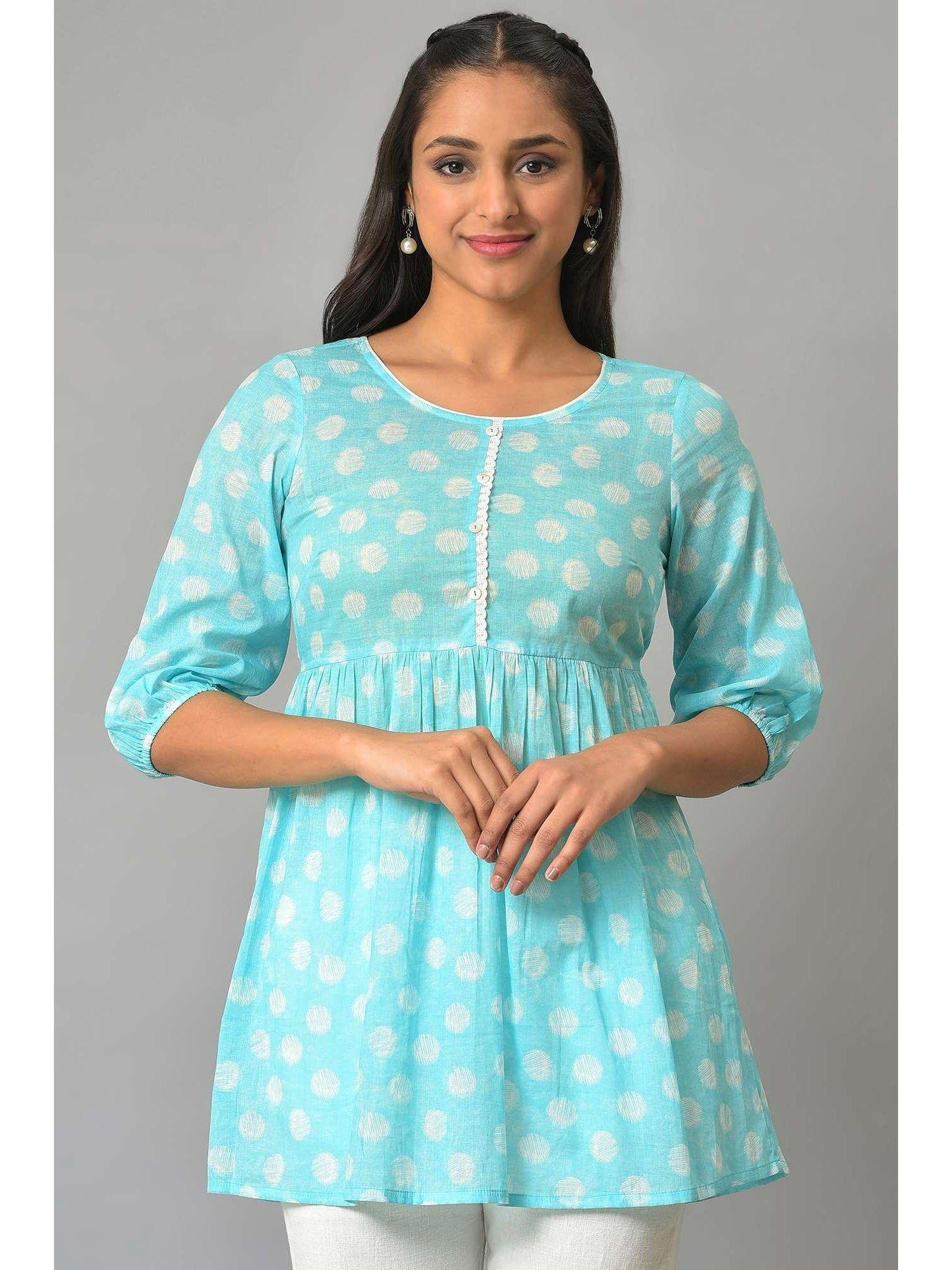 blue floral printed short kurti