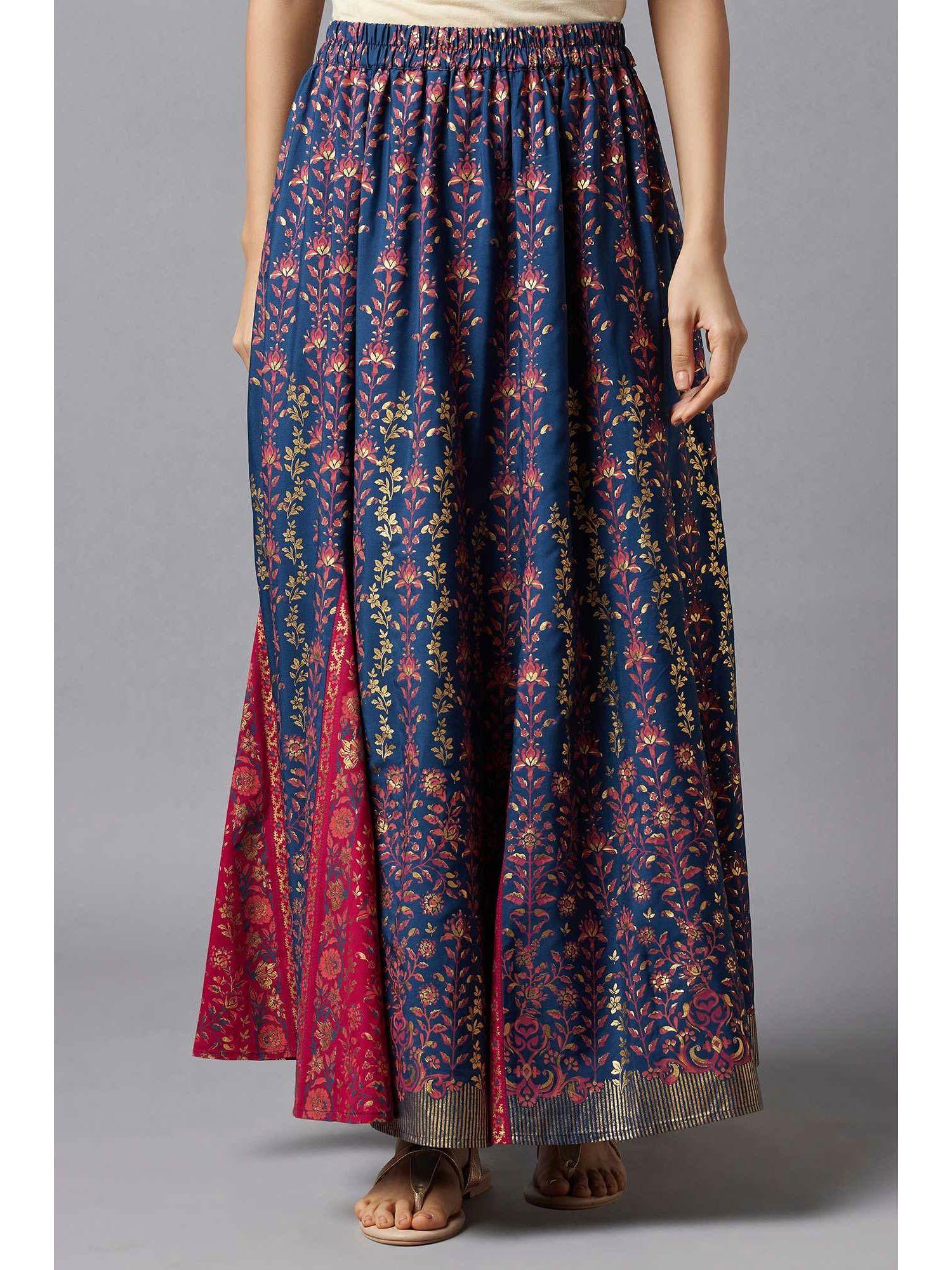 blue floral printed skirt