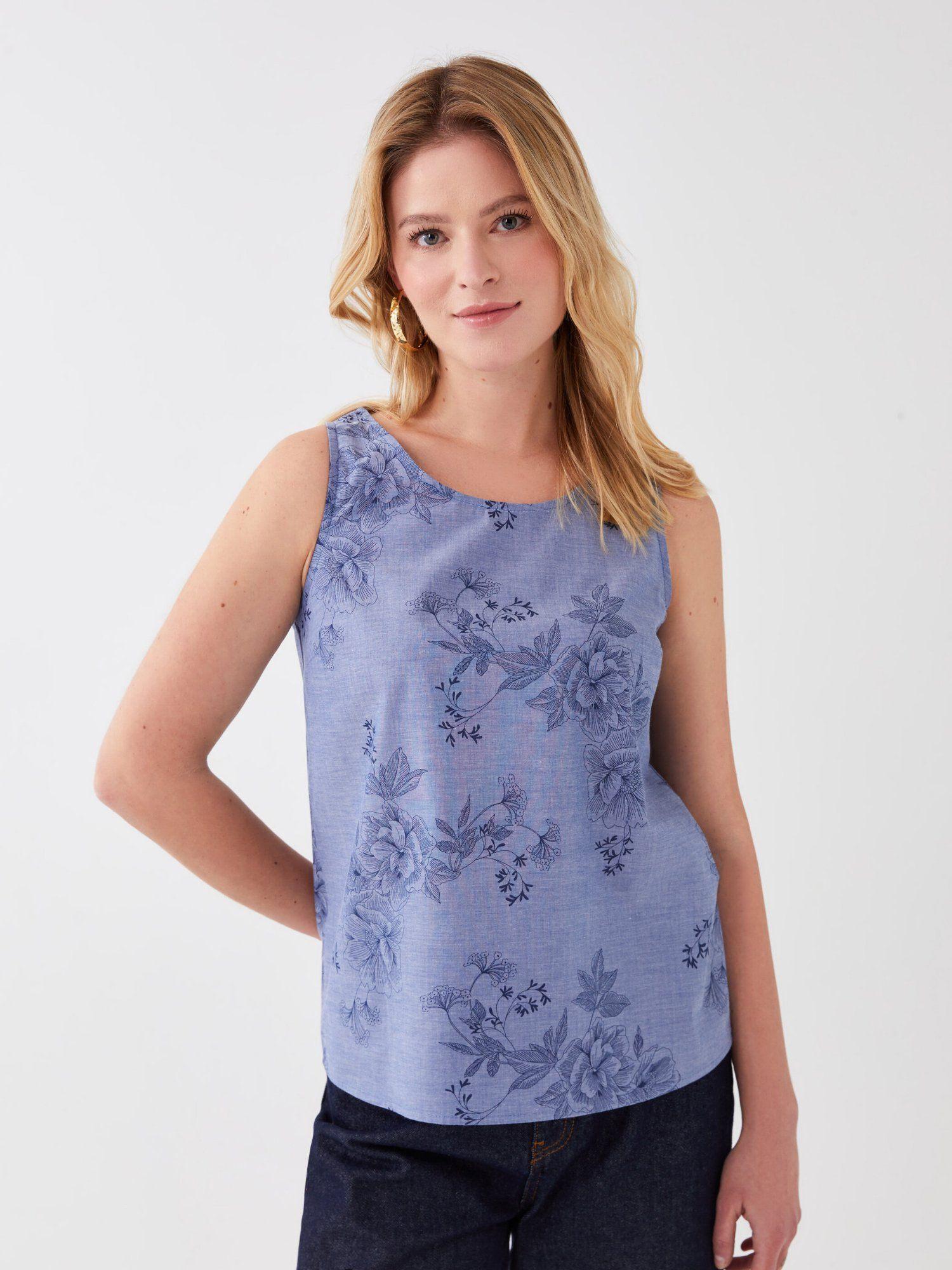 blue floral printed sleeveless top